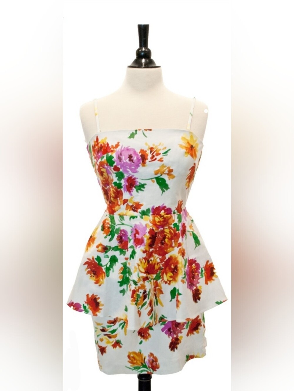 Betsey Johnson White Strapless Floral Sundress with Multicolor Blooms